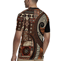 Vintage Samoa Siapo Mamanu Rugby Jersey Brown Samoan Tapa Motif LT9 - Polynesian Pride