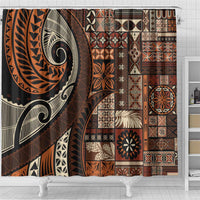 Vintage Samoa Siapo Mamanu Shower Curtain Brown Samoan Tapa Motif - Polynesian Pride