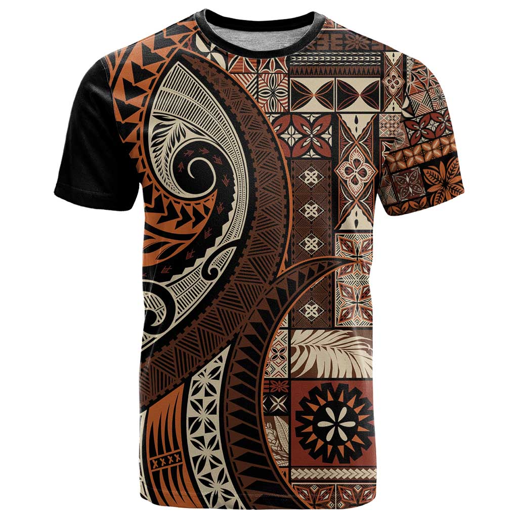 Vintage Samoa Siapo Mamanu T Shirt Brown Samoan Tapa Motif - Polynesian Pride