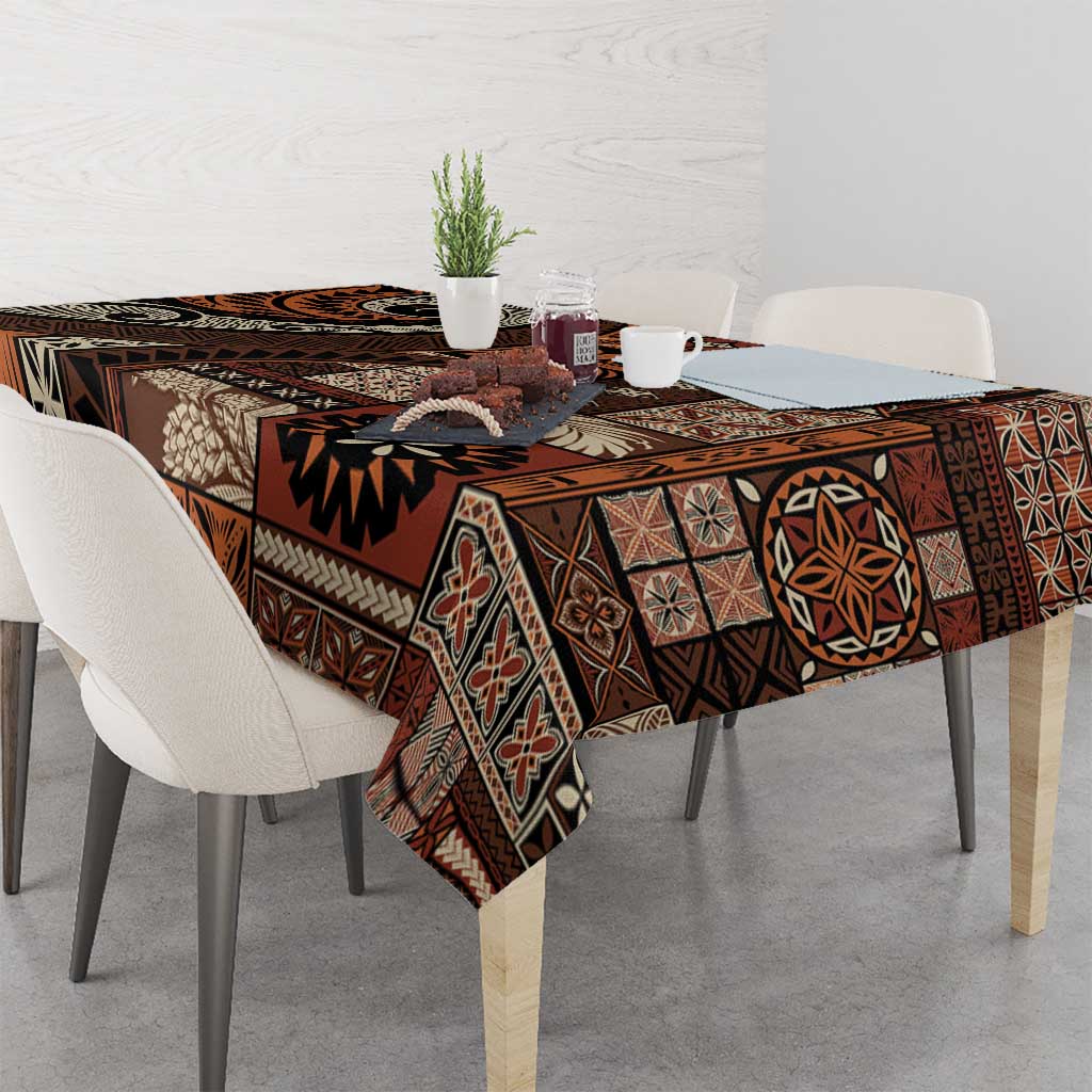 Vintage Samoa Siapo Mamanu Tablecloth Brown Samoan Tapa Motif - Polynesian Pride