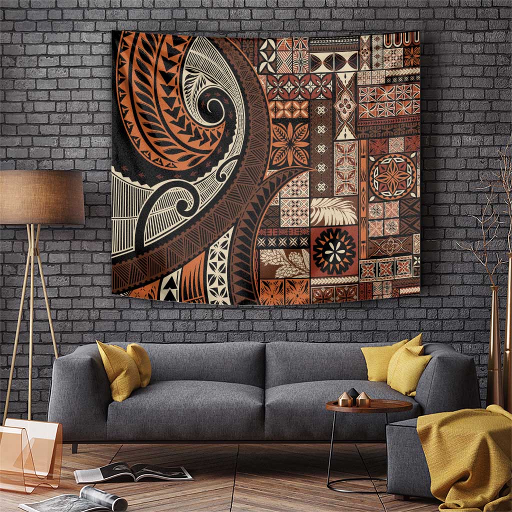Vintage Samoa Siapo Mamanu Tapestry Brown Samoan Tapa Motif - Polynesian Pride
