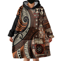 Vintage Samoa Siapo Mamanu Wearable Blanket Hoodie Brown Samoan Tapa Motif - Polynesian Pride