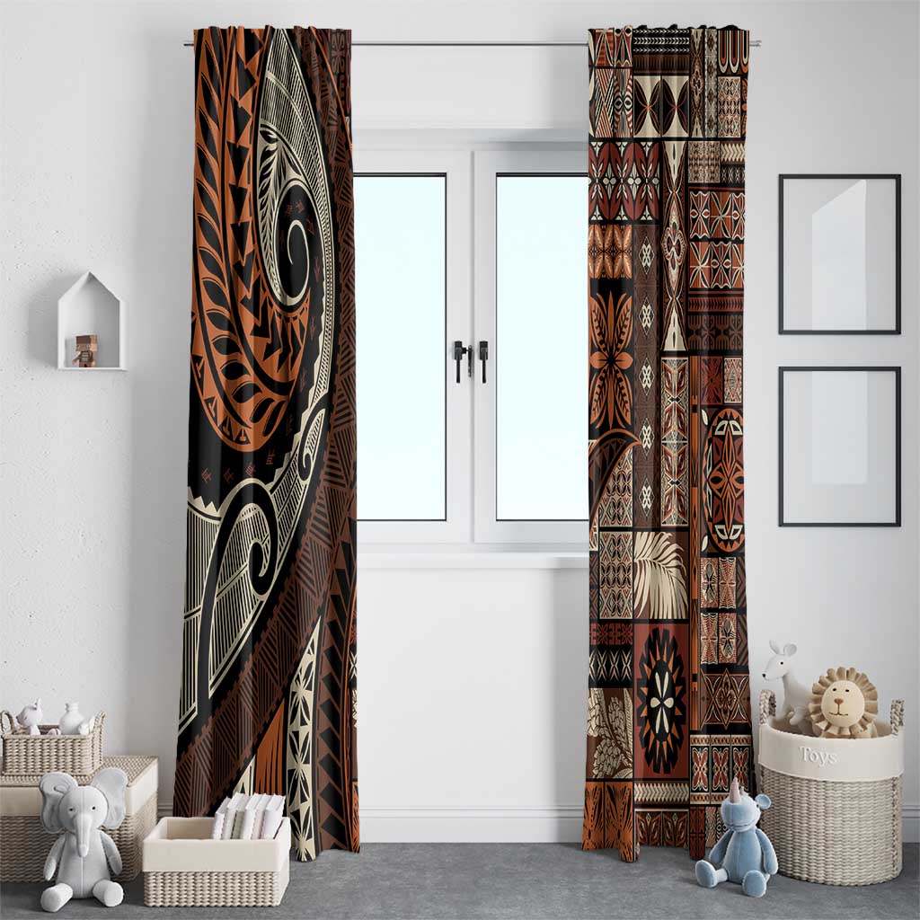 Vintage Samoa Siapo Mamanu Window Curtain Brown Samoan Tapa Motif - Polynesian Pride