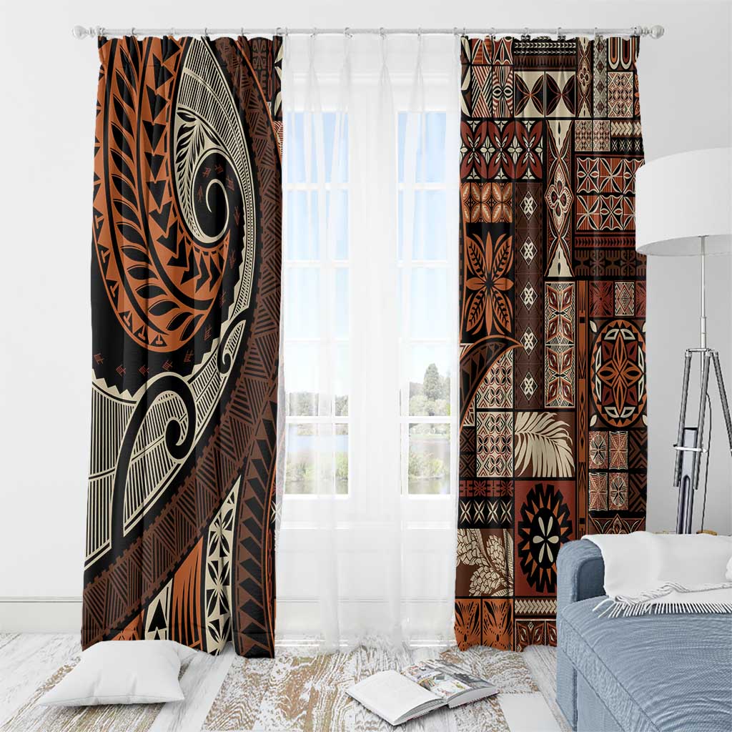 Vintage Samoa Siapo Mamanu Window Curtain Brown Samoan Tapa Motif - Polynesian Pride