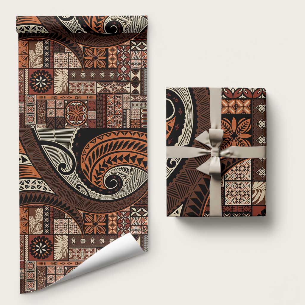 Vintage Samoa Siapo Mamanu Wrapping Paper Brown Samoan Tapa Motif - Polynesian Pride