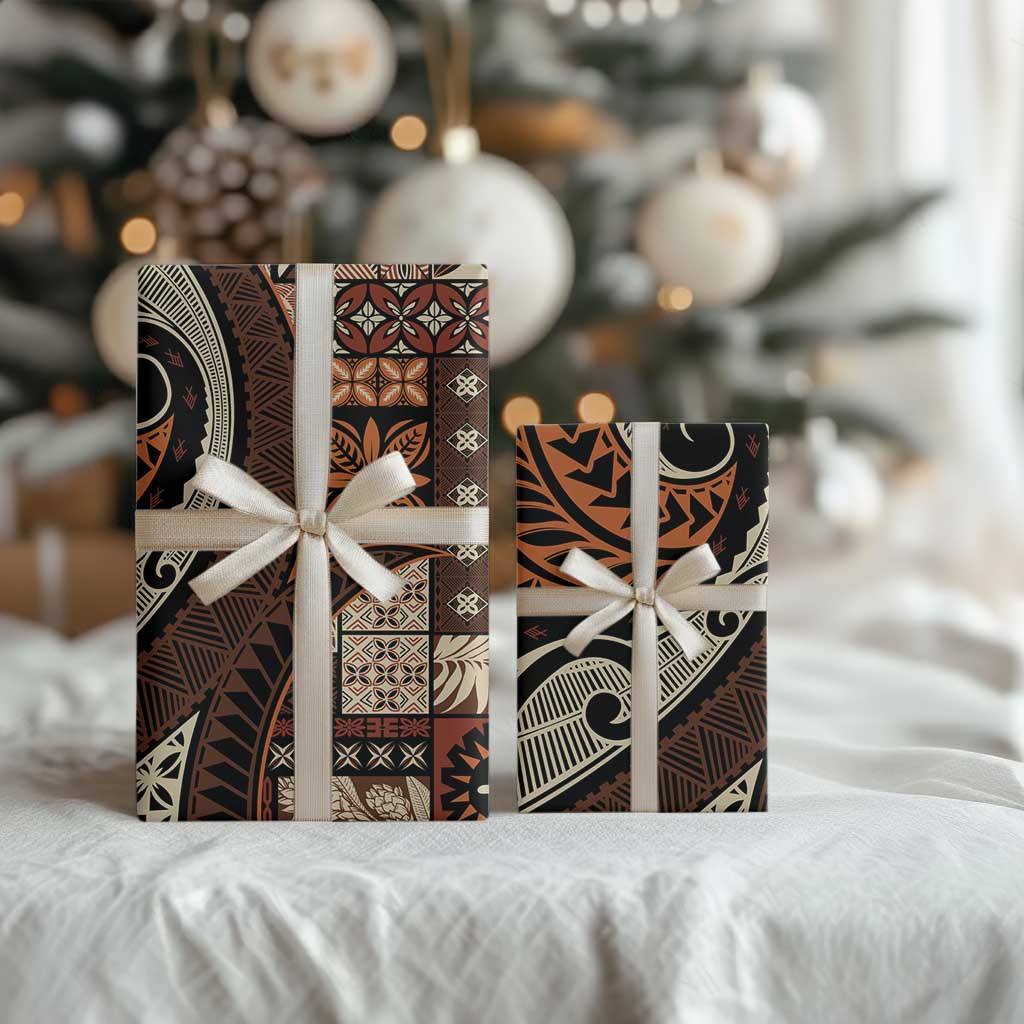 Vintage Samoa Siapo Mamanu Wrapping Paper Brown Samoan Tapa Motif - Polynesian Pride