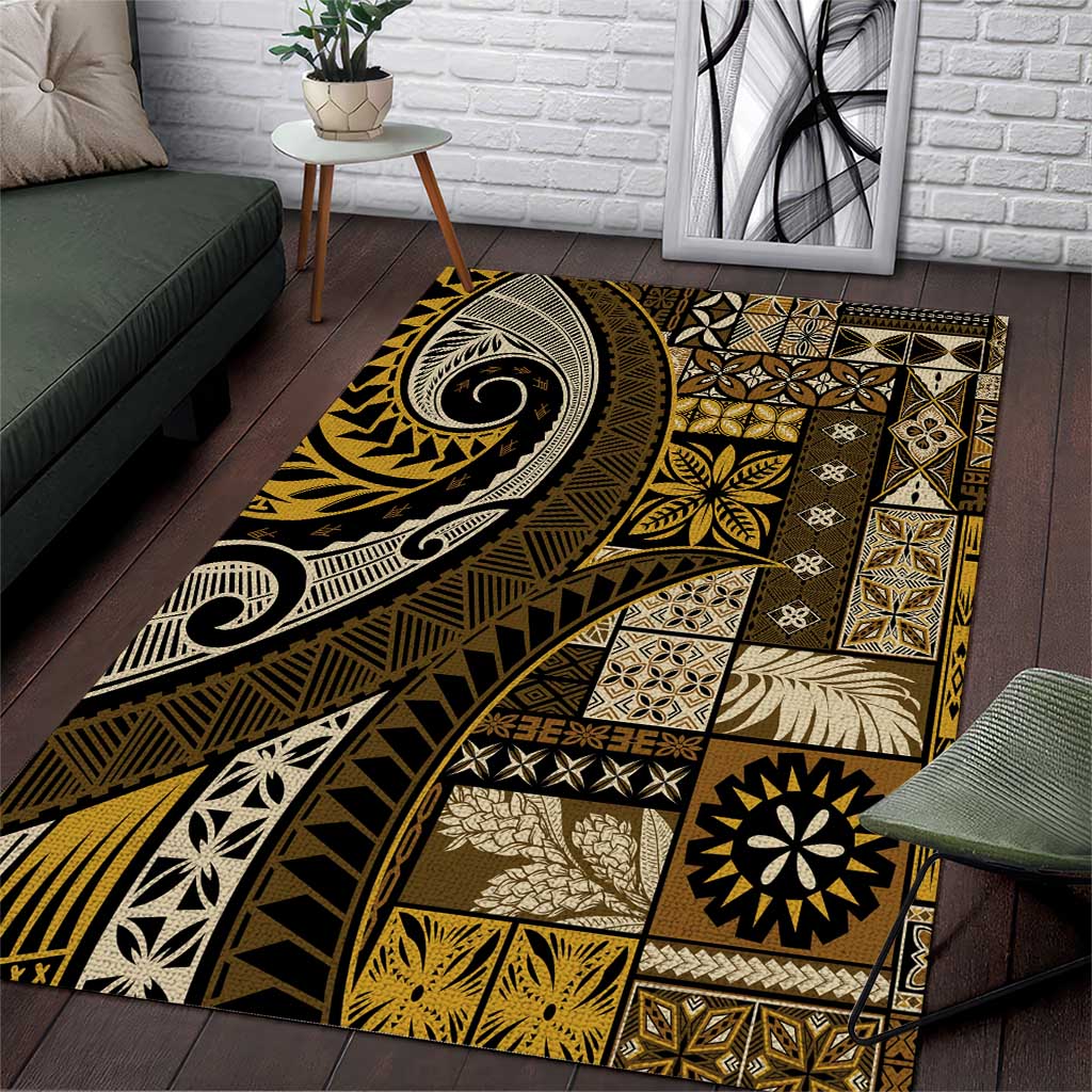 Vintage Samoa Siapo Mamanu Area Rug Gold Samoan Tapa Motif - Polynesian Pride