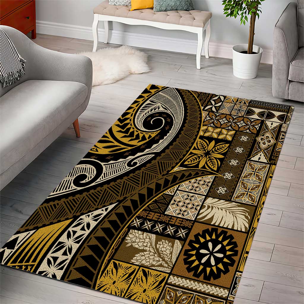 Vintage Samoa Siapo Mamanu Area Rug Gold Samoan Tapa Motif - Polynesian Pride