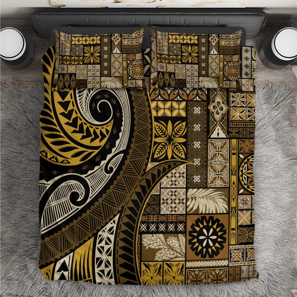 Vintage Samoa Siapo Mamanu Bedding Set Gold Samoan Tapa Motif - Polynesian Pride