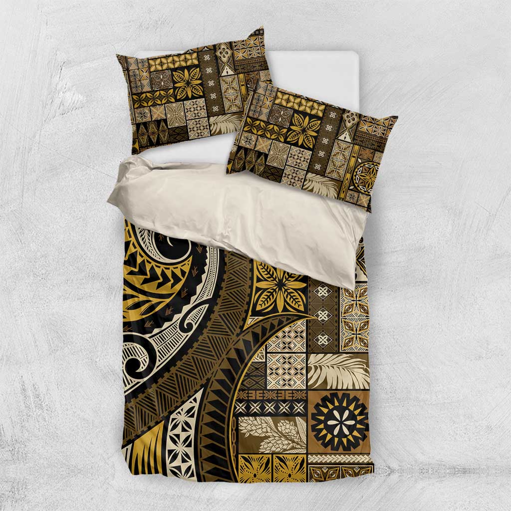 Vintage Samoa Siapo Mamanu Bedding Set Gold Samoan Tapa Motif - Polynesian Pride