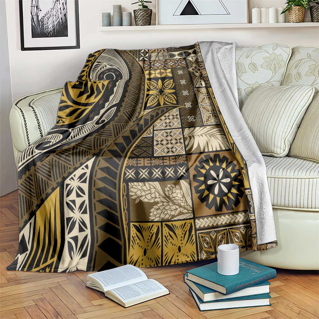 Vintage Samoa Siapo Mamanu Blanket Gold Samoan Tapa Motif - Polynesian Pride