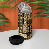Vintage Samoa Siapo Mamanu 4 in 1 Can Cooler Tumbler Gold Samoan Tapa Motif - Polynesian Pride