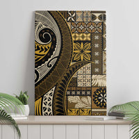 Vintage Samoa Siapo Mamanu Canvas Wall Art Gold Samoan Tapa Motif - Polynesian Pride
