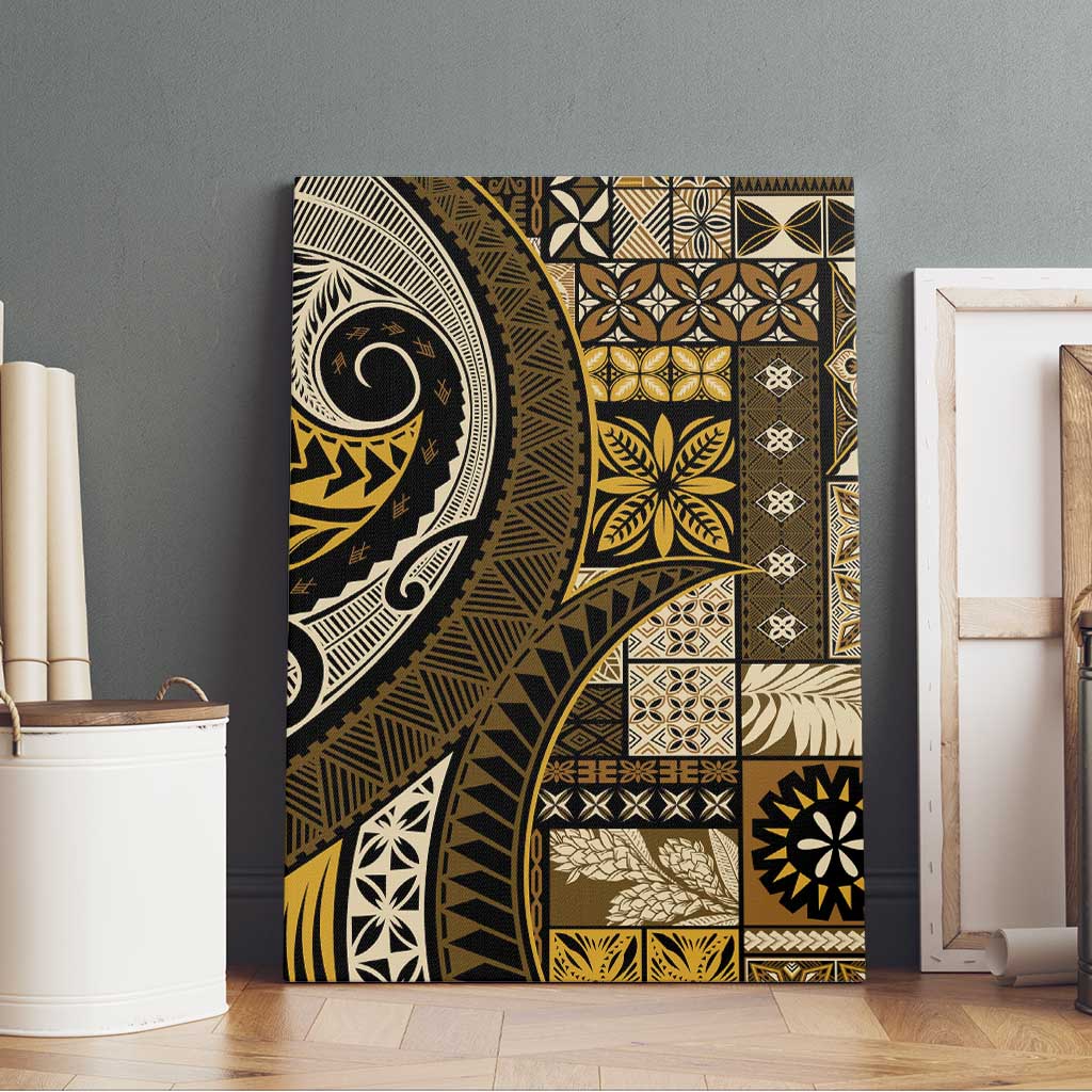 Vintage Samoa Siapo Mamanu Canvas Wall Art Gold Samoan Tapa Motif - Polynesian Pride
