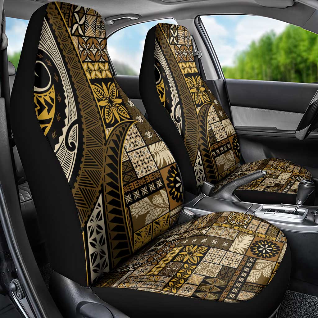 Vintage Samoa Siapo Mamanu Car Seat Cover Gold Samoan Tapa Motif - Polynesian Pride