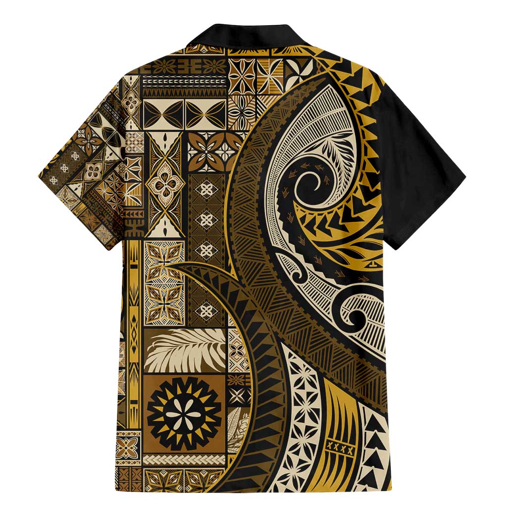 Vintage Samoa Siapo Mamanu Family Matching Mermaid Dress and Hawaiian Shirt Gold Samoan Tapa Motif - Polynesian Pride