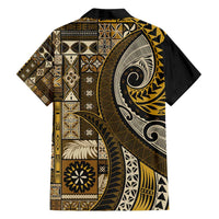 Vintage Samoa Siapo Mamanu Family Matching Tank Maxi Dress and Hawaiian Shirt Gold Samoan Tapa Motif - Polynesian Pride