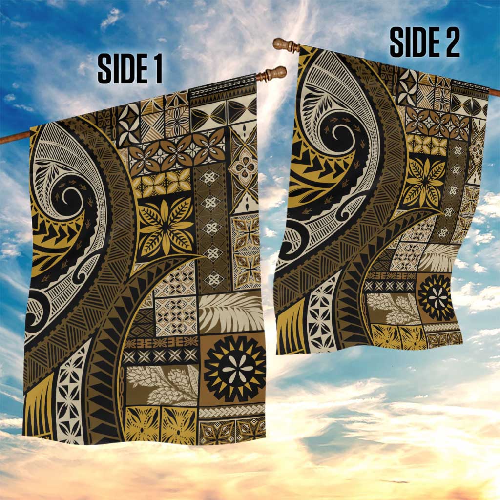 Vintage Samoa Siapo Mamanu Garden Flag Gold Samoan Tapa Motif - Polynesian Pride