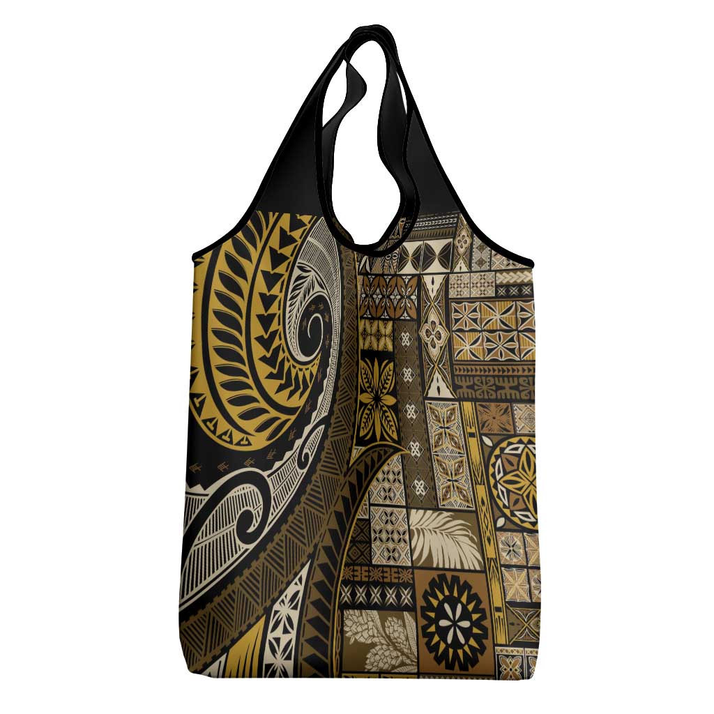 Vintage Samoa Siapo Mamanu Grocery Bag Gold Samoan Tapa Motif - Polynesian Pride