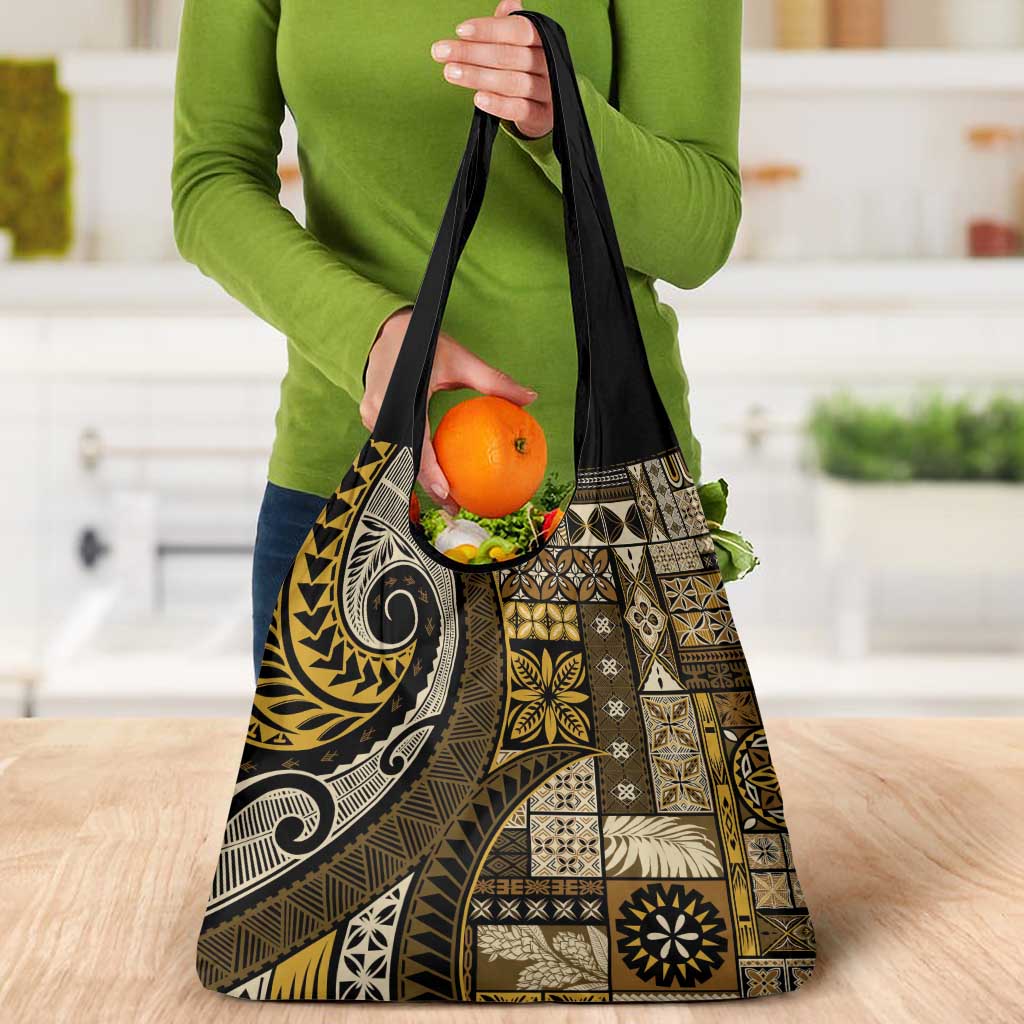 Vintage Samoa Siapo Mamanu Grocery Bag Gold Samoan Tapa Motif - Polynesian Pride