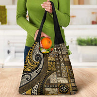 Vintage Samoa Siapo Mamanu Grocery Bag Gold Samoan Tapa Motif - Polynesian Pride