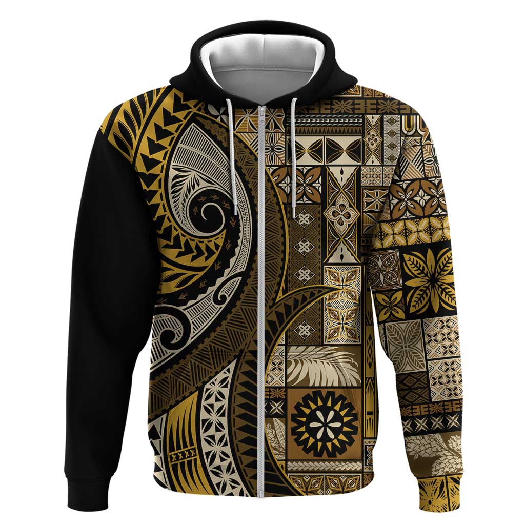 Vintage Samoa Siapo Mamanu Hoodie Gold Samoan Tapa Motif - Polynesian Pride