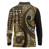 Vintage Samoa Siapo Mamanu Long Sleeve Polo Shirt Gold Samoan Tapa Motif LT9 - Polynesian Pride