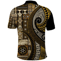 Vintage Samoa Siapo Mamanu Polo Shirt Gold Samoan Tapa Motif - Polynesian Pride