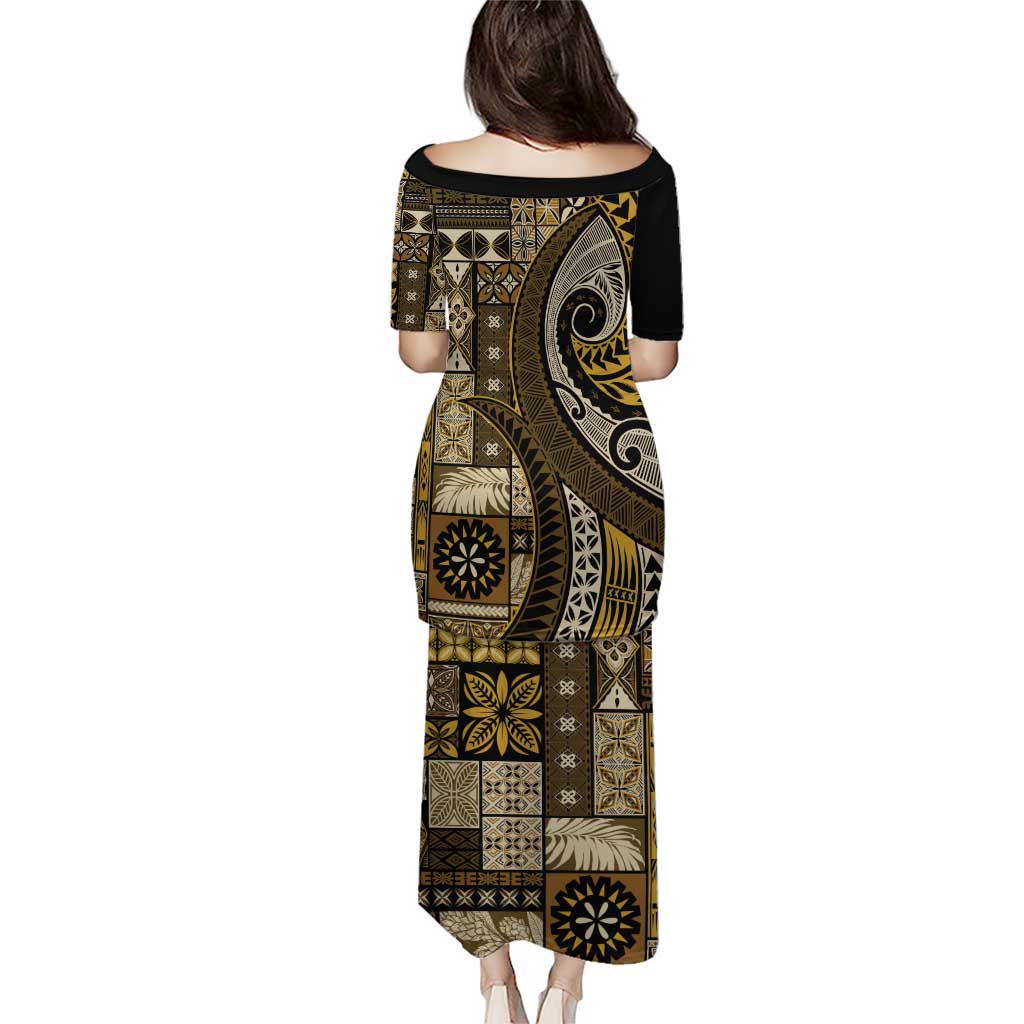 Vintage Samoa Siapo Mamanu Puletasi Gold Samoan Tapa Motif - Polynesian Pride