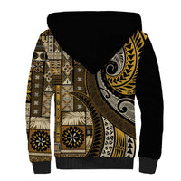 Vintage Samoa Siapo Mamanu Sherpa Hoodie Gold Samoan Tapa Motif - Polynesian Pride
