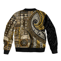 Vintage Samoa Siapo Mamanu Sleeve Zip Bomber Jacket Gold Samoan Tapa Motif - Polynesian Pride