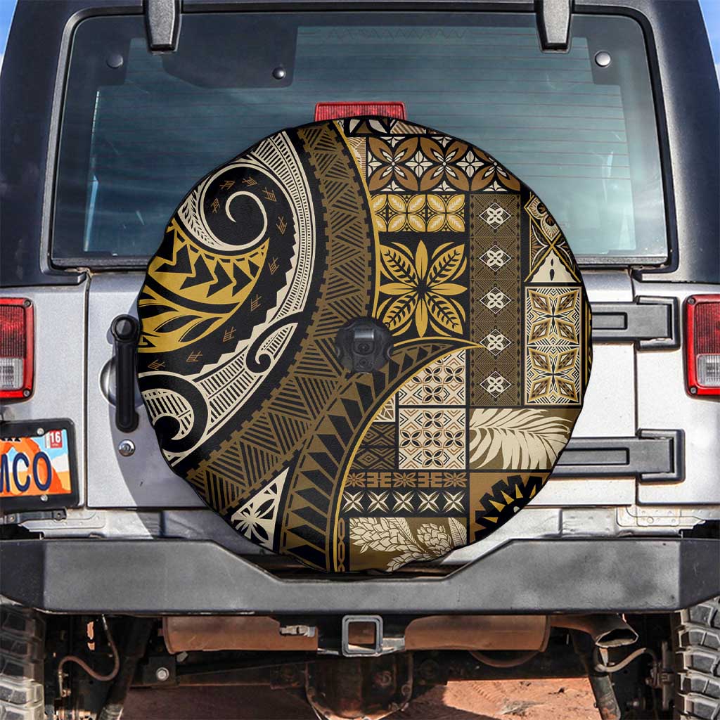 Vintage Samoa Siapo Mamanu Spare Tire Cover Gold Samoan Tapa Motif - Polynesian Pride