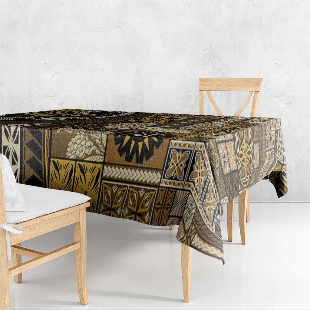 Vintage Samoa Siapo Mamanu Tablecloth Gold Samoan Tapa Motif - Polynesian Pride