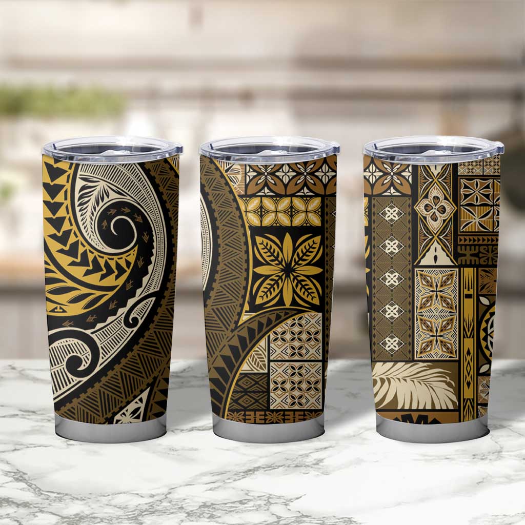 Vintage Samoa Siapo Mamanu Tumbler Cup Gold Samoan Tapa Motif - Polynesian Pride