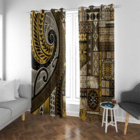 Vintage Samoa Siapo Mamanu Window Curtain Gold Samoan Tapa Motif - Polynesian Pride