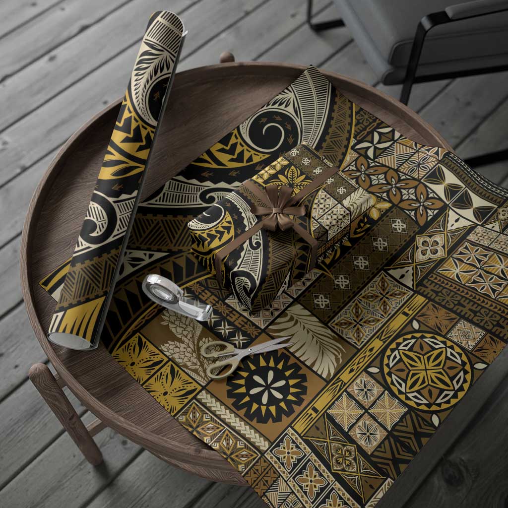 Vintage Samoa Siapo Mamanu Wrapping Paper Gold Samoan Tapa Motif - Polynesian Pride