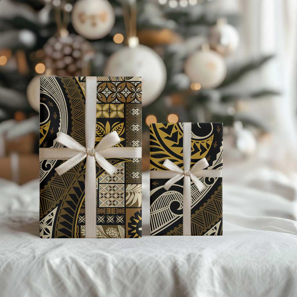 Vintage Samoa Siapo Mamanu Wrapping Paper Gold Samoan Tapa Motif - Polynesian Pride
