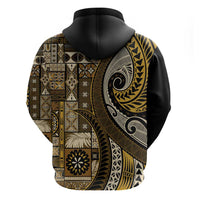 Vintage Samoa Siapo Mamanu Zip Hoodie Gold Samoan Tapa Motif - Polynesian Pride