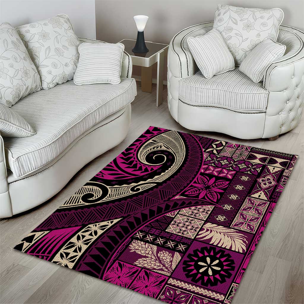 Vintage Samoa Siapo Mamanu Area Rug Pink Samoan Tapa Motif - Polynesian Pride