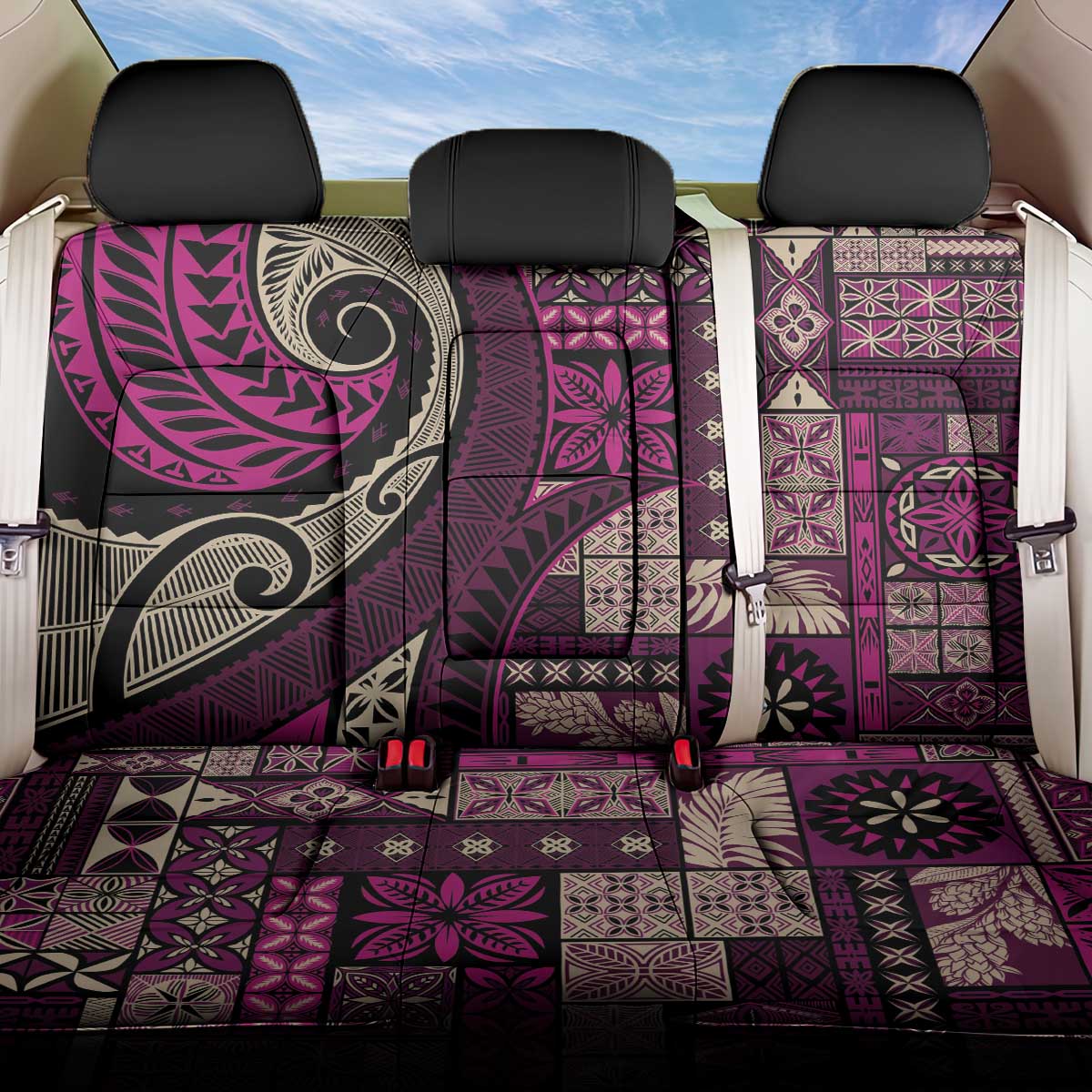 Vintage Samoa Siapo Mamanu Back Car Seat Cover Pink Samoan Tapa Motif - Polynesian Pride
