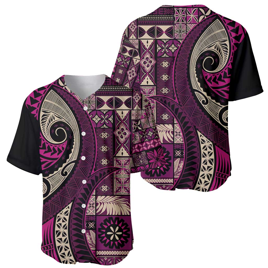 Vintage Samoa Siapo Mamanu Baseball Jersey Pink Samoan Tapa Motif - Polynesian Pride