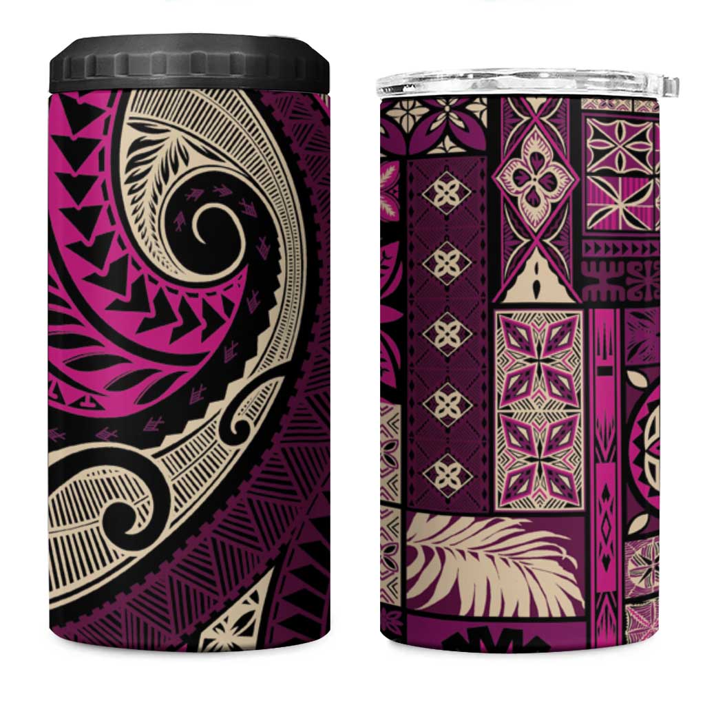 Vintage Samoa Siapo Mamanu 4 in 1 Can Cooler Tumbler Pink Samoan Tapa Motif - Polynesian Pride