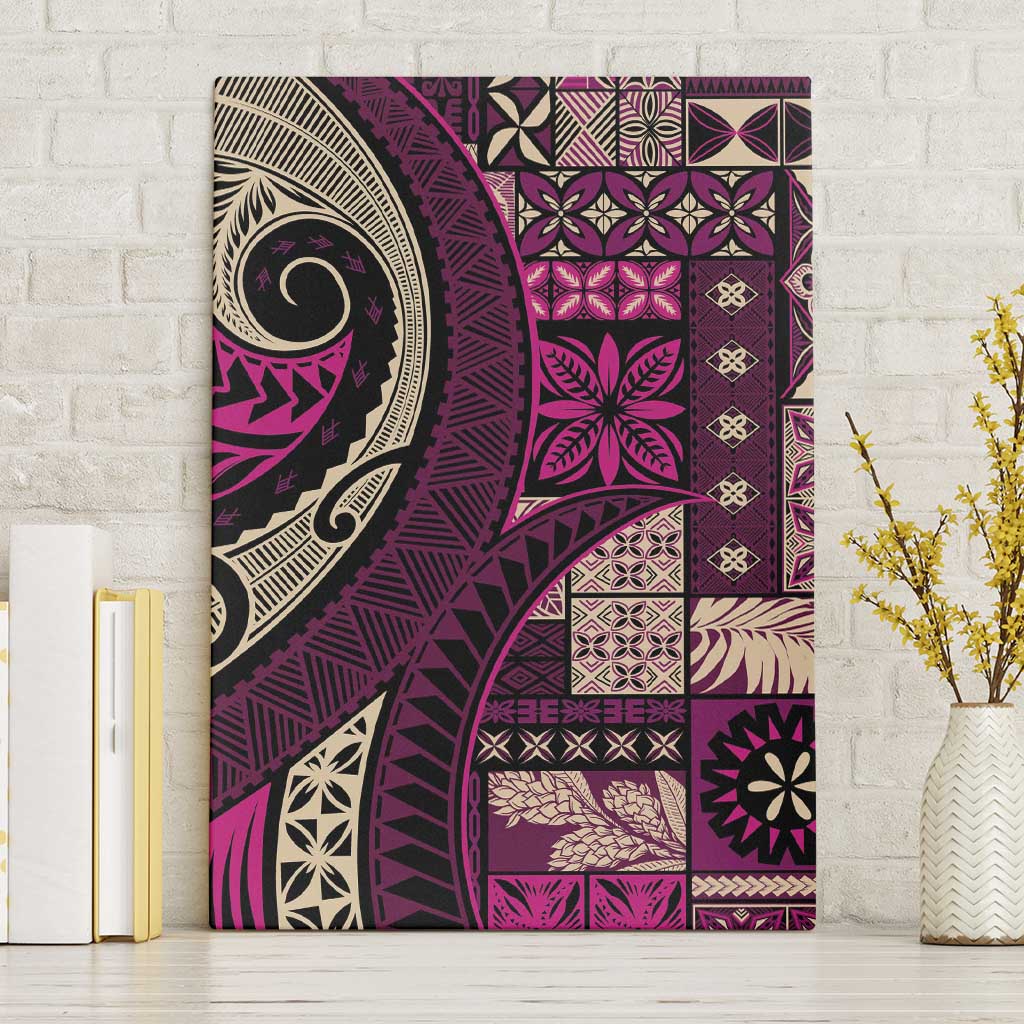 Vintage Samoa Siapo Mamanu Canvas Wall Art Pink Samoan Tapa Motif - Polynesian Pride