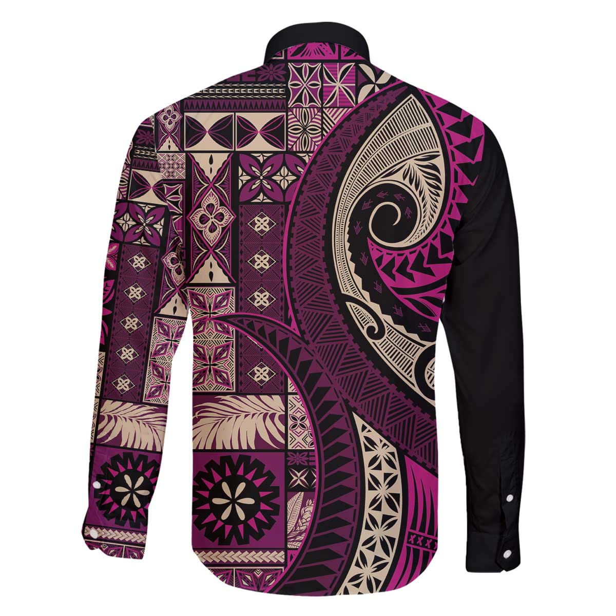 Vintage Samoa Siapo Mamanu Family Matching Off The Shoulder Long Sleeve Dress and Hawaiian Shirt Pink Samoan Tapa Motif - Polynesian Pride