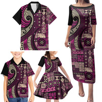 Vintage Samoa Siapo Mamanu Family Matching Puletasi and Hawaiian Shirt Pink Samoan Tapa Motif - Polynesian Pride