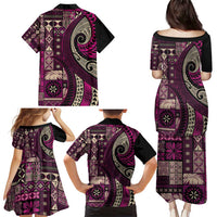 Vintage Samoa Siapo Mamanu Family Matching Puletasi and Hawaiian Shirt Pink Samoan Tapa Motif - Polynesian Pride