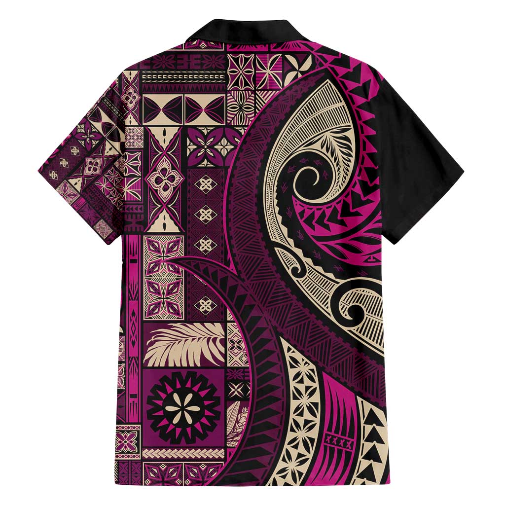 Vintage Samoa Siapo Mamanu Family Matching Puletasi and Hawaiian Shirt Pink Samoan Tapa Motif - Polynesian Pride