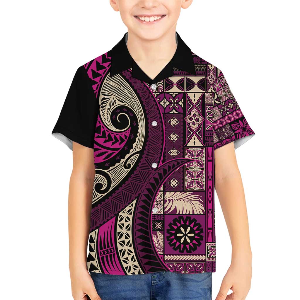 Vintage Samoa Siapo Mamanu Family Matching Puletasi and Hawaiian Shirt Pink Samoan Tapa Motif - Polynesian Pride
