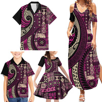 Vintage Samoa Siapo Mamanu Family Matching Summer Maxi Dress and Hawaiian Shirt Pink Samoan Tapa Motif - Polynesian Pride