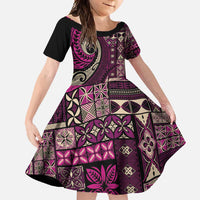 Vintage Samoa Siapo Mamanu Family Matching Tank Maxi Dress and Hawaiian Shirt Pink Samoan Tapa Motif - Polynesian Pride